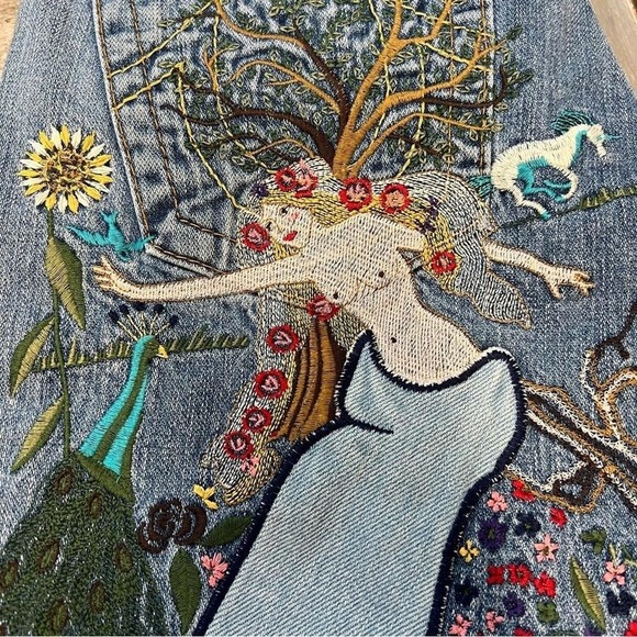 Rare Y2K True Religion Lady Godiva Embroidered Low-Rise Flare Jeans Sz 27 - Picture 7 of 16